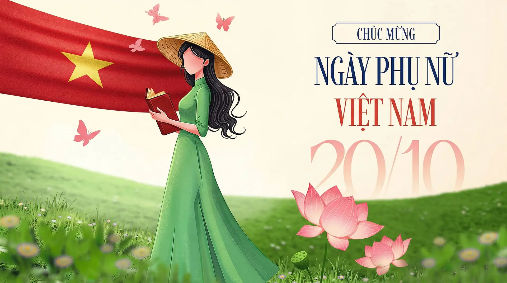 Ngày Phụ nữ Việt Nam 20/10 - phụ nữ Việt Nam trong trang phục áo dài truyền thống, tay cầm hoa hướng dương tươi thắm