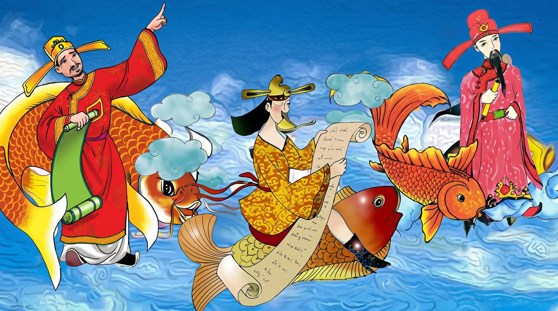 Lễ cúng Tết Ông Công Ông Táo 23 tháng Chạp - mâm cỗ, bộ mũ áo Táo Quân và cá chép sống chuẩn bị tiễn Táo về trời