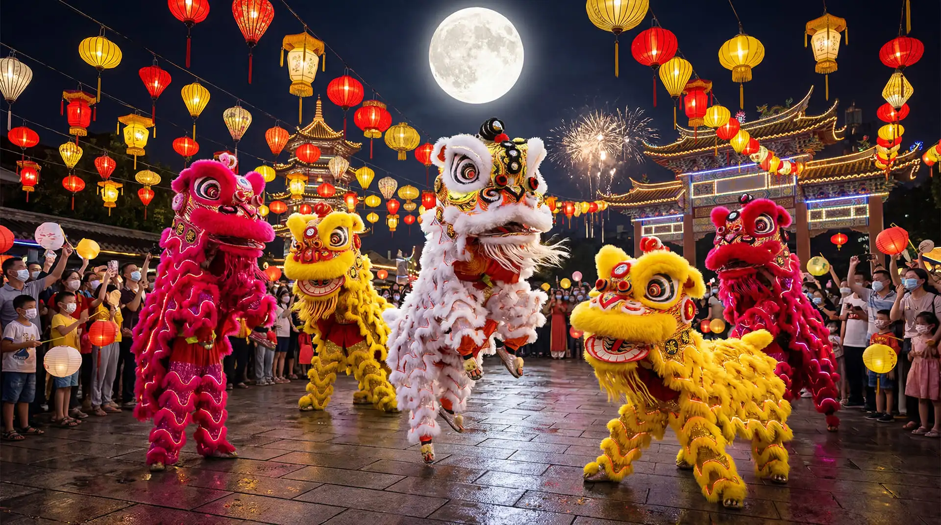 Đoàn múa lân rực rỡ trong đêm Tết Trung Thu